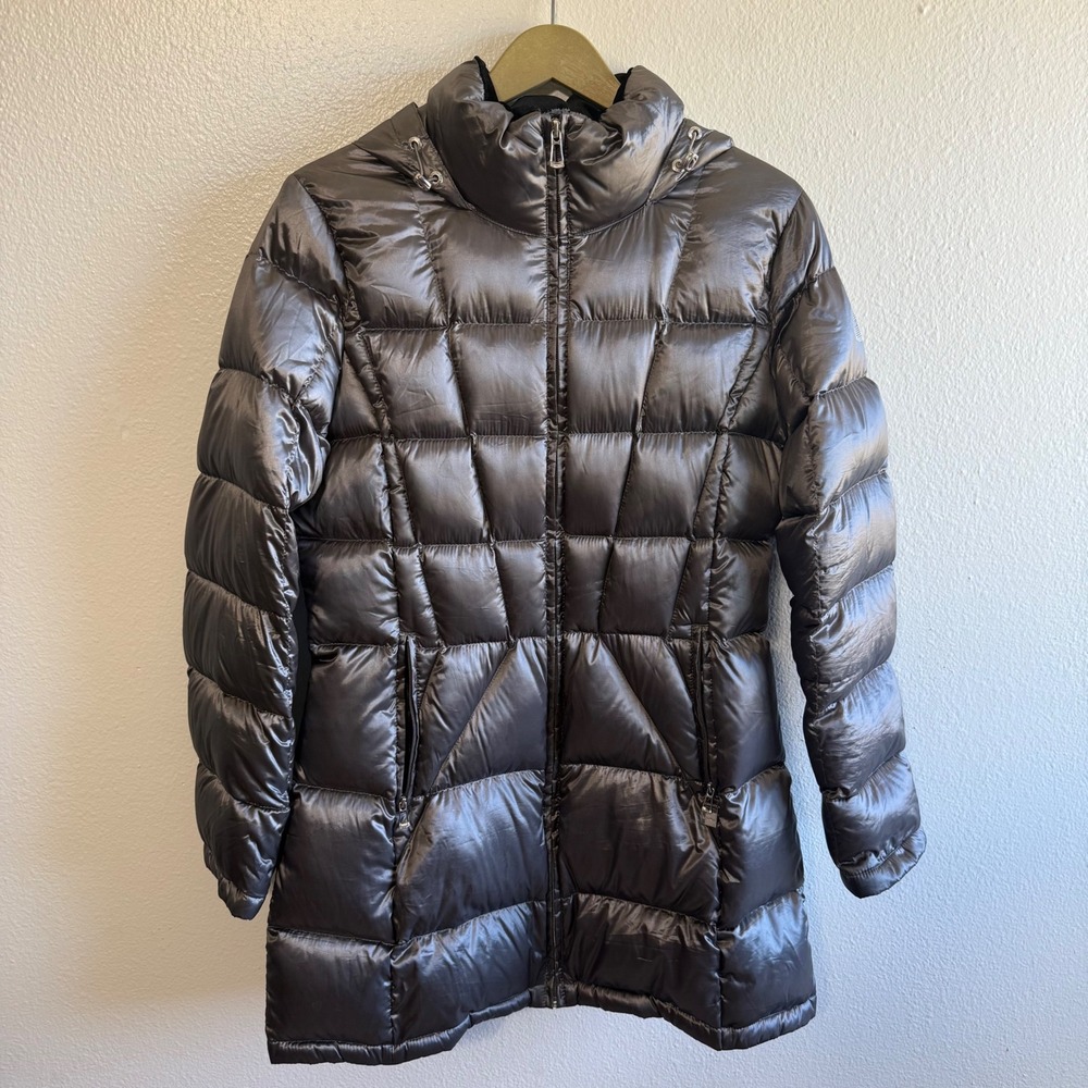 Calvin Klein Women's Large Silver Metallic Packable Down Puffer Jacket Winter